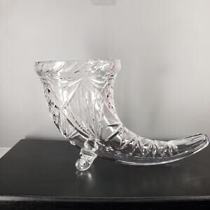 Crystal Cornucopia Horn Of Plenty Large Centerpiece Footed Vase